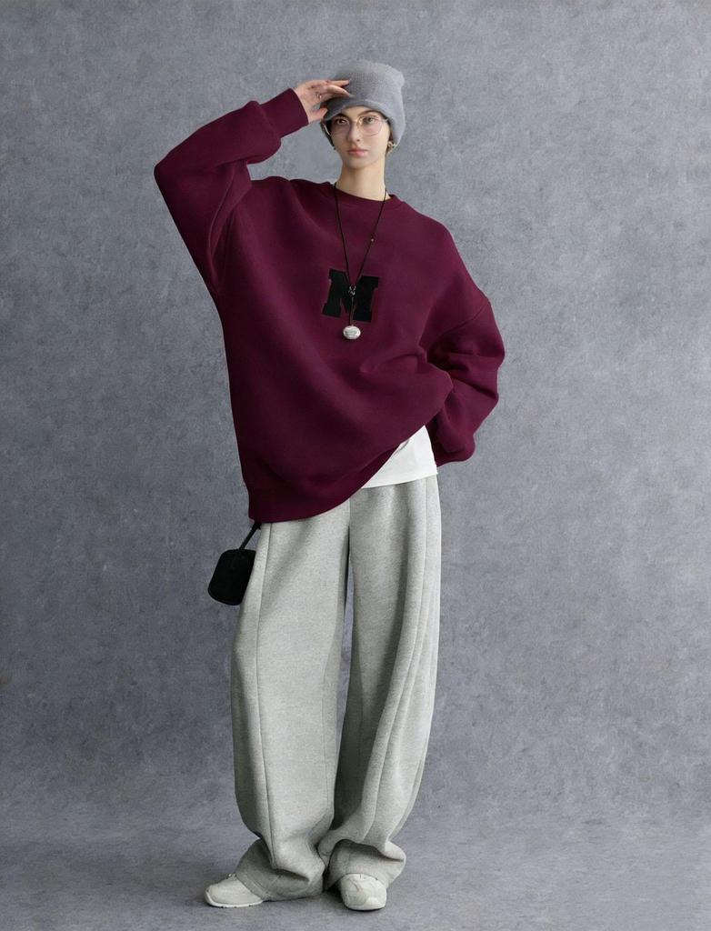 Damska koreańska minimalistyczna bluza z okrągłym dekoltem z haftem M, luźny sweter, kolekcja wiosenna.