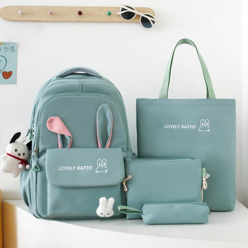 Set Zaino da Donna a Quattro Pezzi di Grande Capacità Zainetto Studentesco con Orecchie di Coniglio Zaino di Grande Capacità con Protezione per la Schiena
