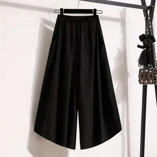 

Women s Trendy Pleated 9-Point Lace-up Skirt Pants – Plus Size Spring/Summer Casual 4XL чёрный