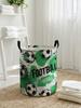 Green Splash Football Print Foldable Large-Capacity Storage Basket, for Kids' Sportswear Toys, Home & Bathroom Laundry Use