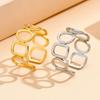 Retro Stainless Steel Geometric Open Ring with Hollow Rectangle Oval Design