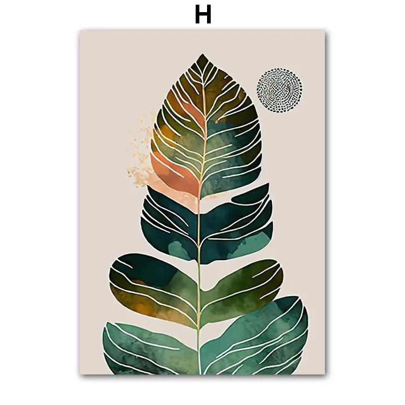 Mural Print Boho Abstract Leaf Cactus Plant Wall Art Canvas Painting Botanical Poster Picture Living Room Home Decor