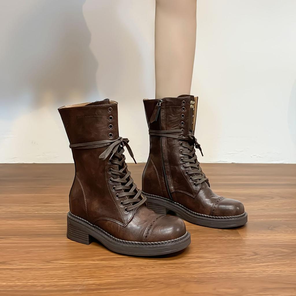 Internet celebrity retro Martin boots premium sense washed horse leather pattern short boots 2025 winter new Chengdu women's boots