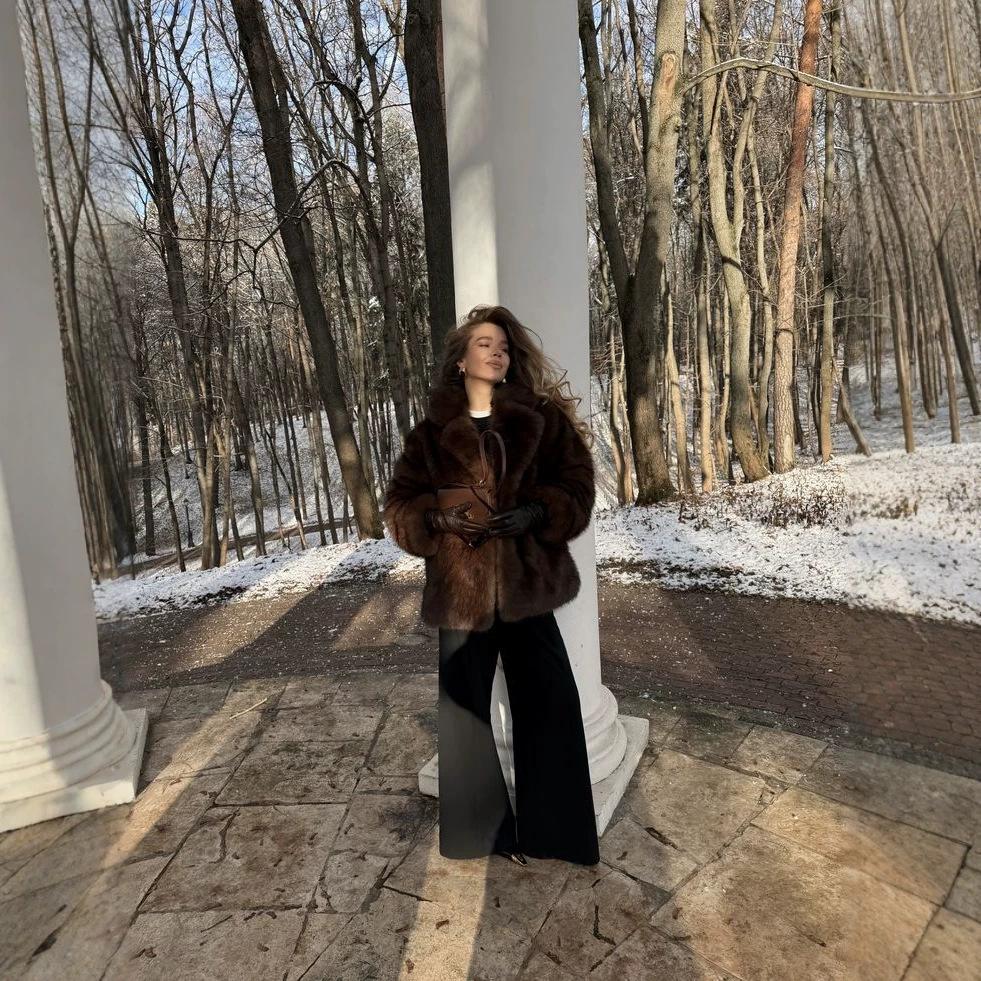 New Autumn and Winter Environmentally Friendly Fur Coat Women's Fashion Brown Fox Fur Jacket Medium and Long