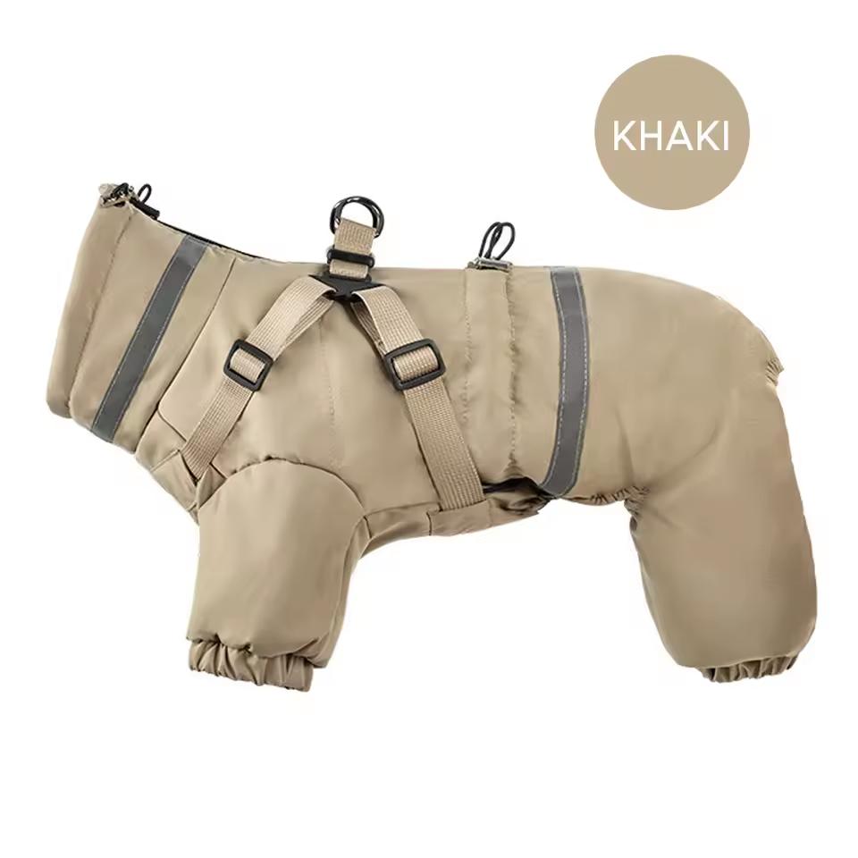 New Dog Clothes Winter Warm Overalls Small Medium Dog Jumpsuit Jacket Thicken Padded Coat with Harness Adjustable Reflective