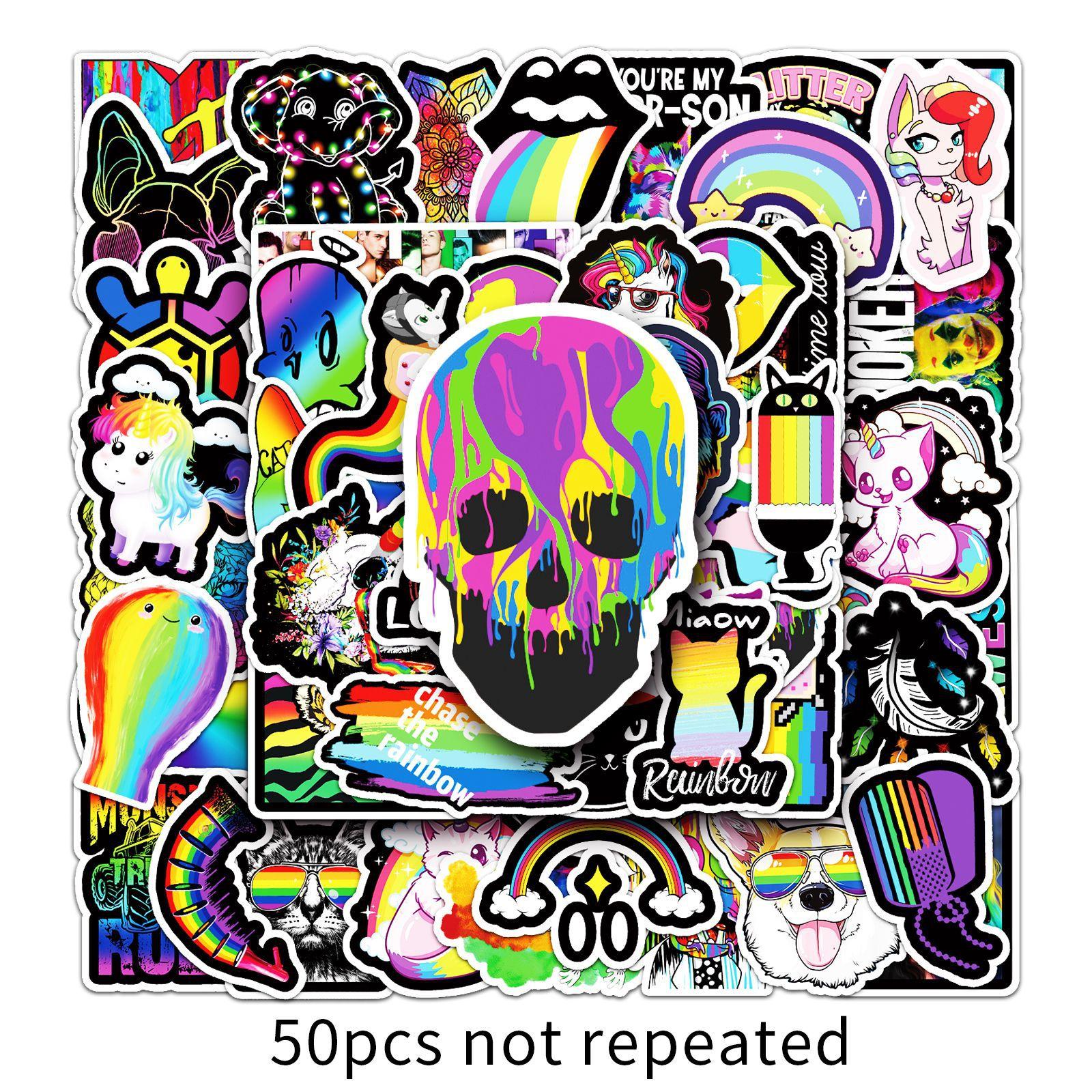 

50 Rainbow Colored Personalized DIY Graffiti Stickers Scooter Refrigerator Helmet Waterproof Cup Waterproof Decorative Stickers