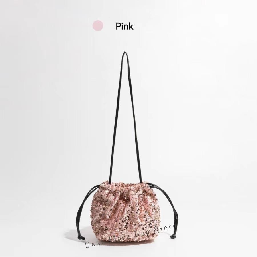 Nuove Borse a Tracolla con Paillettes Versatili alla Moda Borse a Spalla Pieghettate con Coulisse di Alta Qualità per Donna Borse a Secchiello Morbide di Lusso Festa