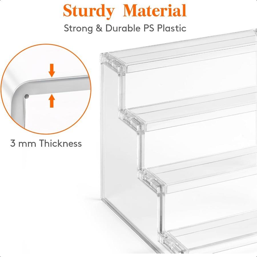 4 Tier Clear Display Risers Stand Plastic Organizers for Figures Cupcake Perfume Dessert Desktop Display Stand for Organize and