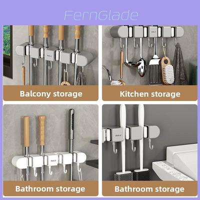 Modern Minimalist Abs Bathroom Wall Mount Mop Holder With Strong Clips And Hooks For Home Organization