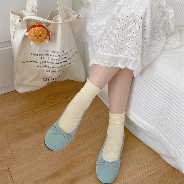 Anti-Pilling, knochenlos, einfarbig, mit umgeschlagenem Rand, vertikal gestreift, dünne, atmungsaktive Baumwollstrümpfe mit lockerem Schaft und mittelhohem Bund