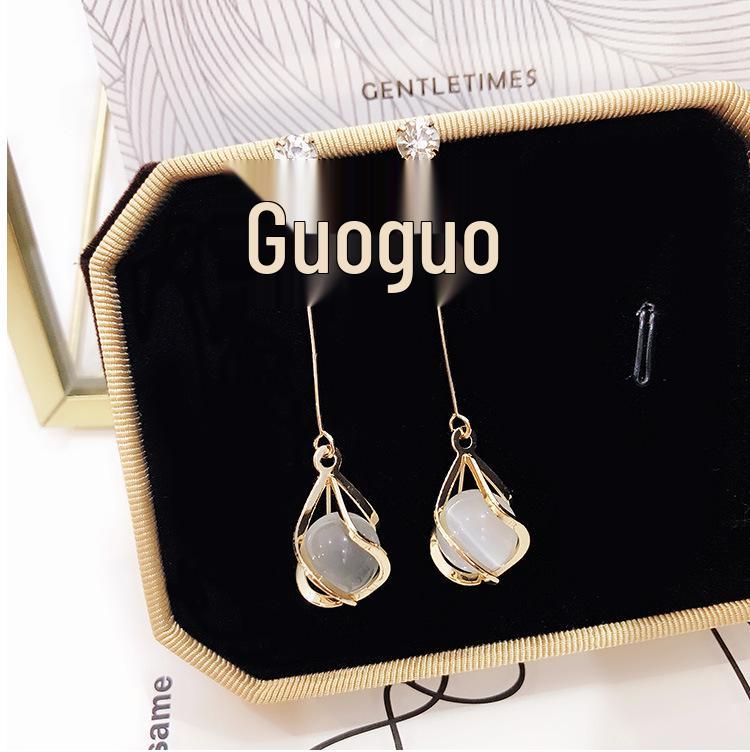 Sweet Bow Cat s Eye Long Tassel Earrings for Women - Trendy Spiral Studs