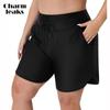 Plus Size Swim Shorts for Women High Waisted Board Shorts Tankini Swimsuit Bottom with Pockets and Drawstring