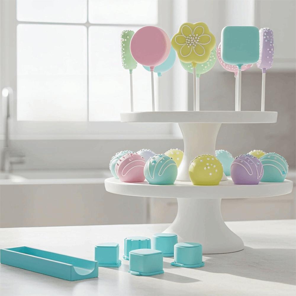 6PCS Food Grade Plastic Cake Pop Mold Set with Tray Cookies Cutter Cake Lolly Mold  Baking Tool