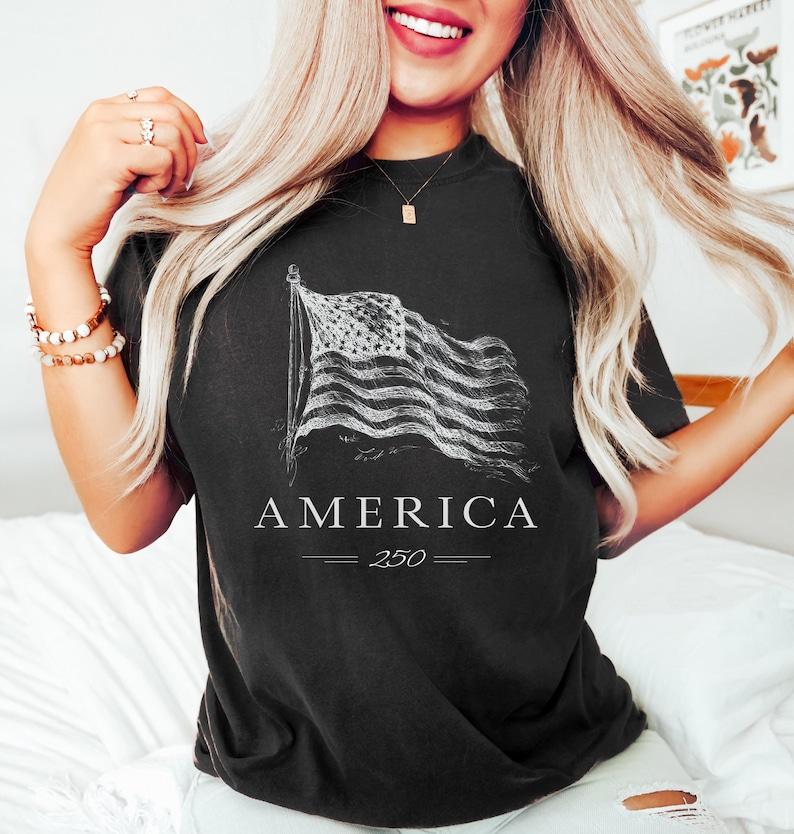 

250th America Anniversary Shirt Unisex Women Vintage Short Sleeve USA 250 Years Tshirts Fashion Independence Day Tees S