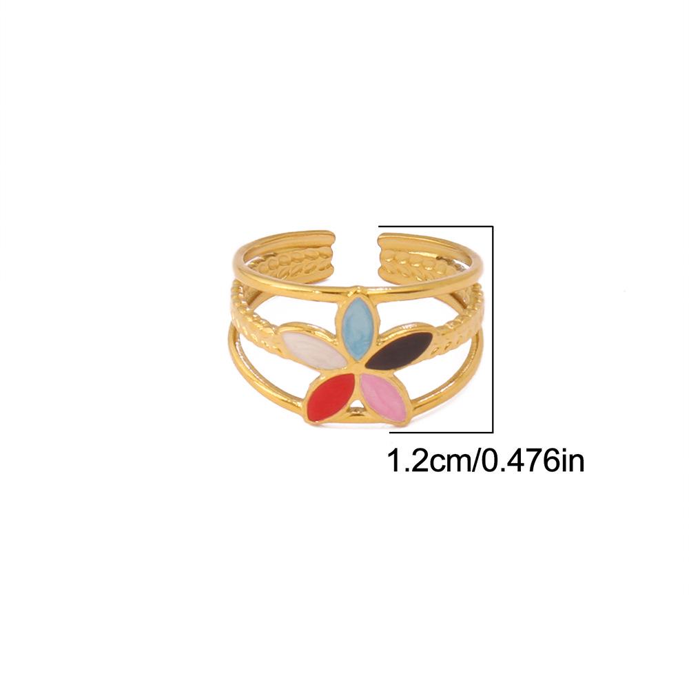 Five-Petal Resin Flower 18K Gold Plated Stainless Steel Adjustable Ring for Women
