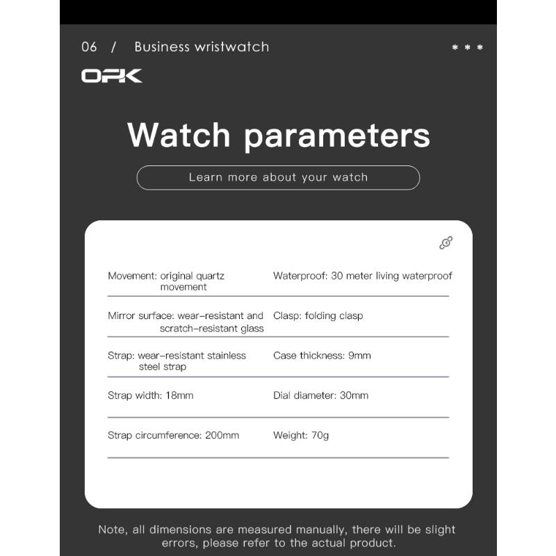 OPK Brand Watch Square Men's Stainless Steel/Mesh Belt Watch Business Quartz Waterproof Men's Watch