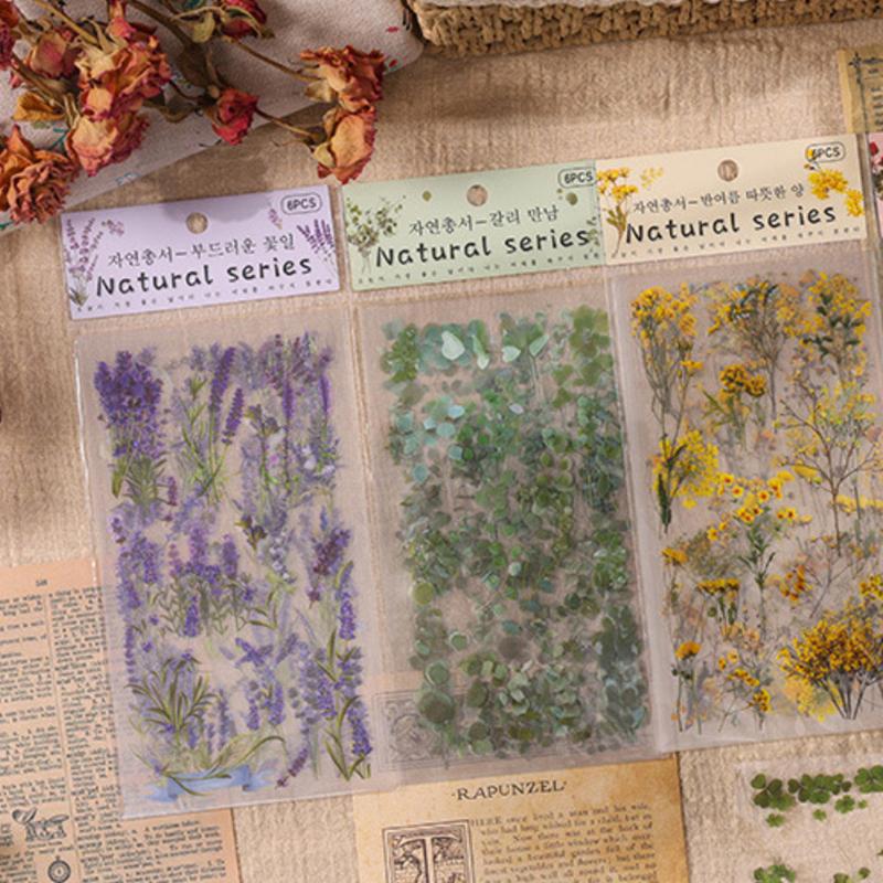 12 Blatt 2 Packungen Transparente PET-Aufkleber Scrapbooking-Materialien DIY Journal Collage Floral Blätter Pflanzen Deko-Aufkleber