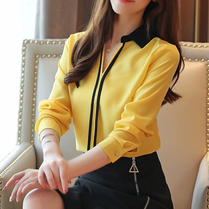 Fashion Long Sleeve Turn Down Collar Office Lady Chiffon Blouse Shirt Women Tops J301