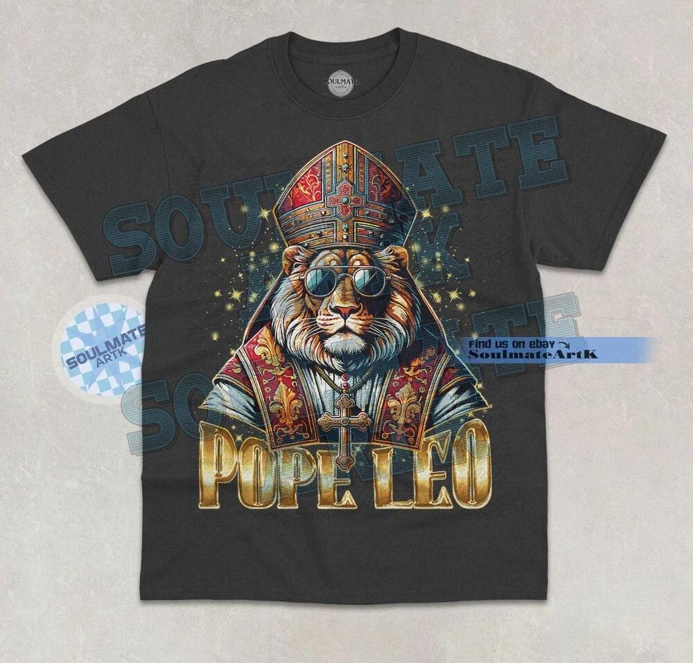 Pope Leo T- Shirt New Pope Funny Lion Zodiac Christian Graphic Unisex  Shirt XL