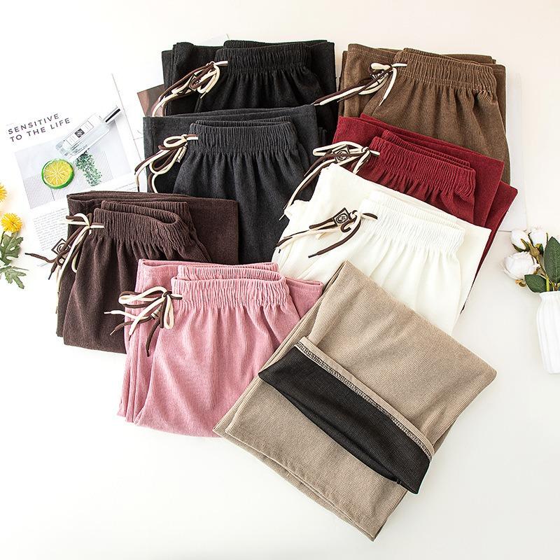 South East Asia Foreign Trade Explosion Corduroy Wide-leg Pants Women's Summer New High Waist Thin Casual Narrow Version Straight Pants