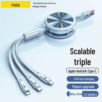 PISEN 3.5A Fast Charge Retractable 3-in-1 Data Cable