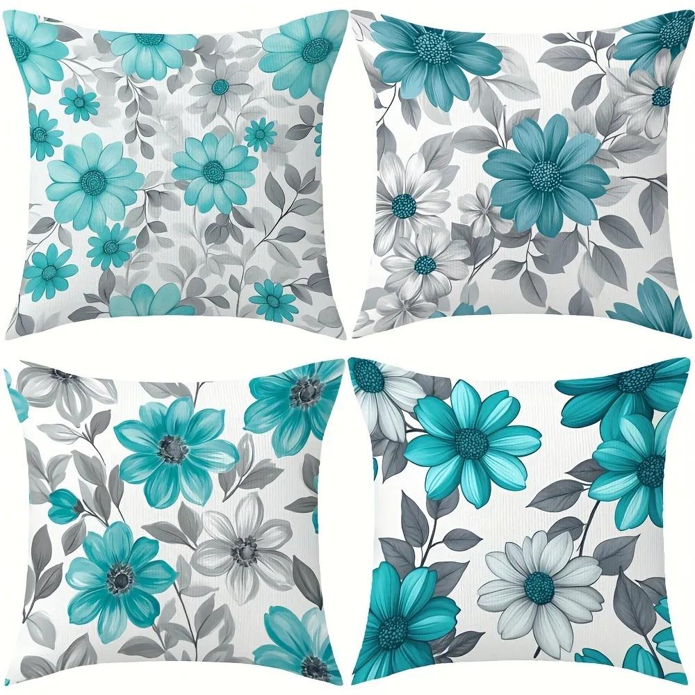 Blue and white decorative pillowcase, ultra-soft polyester material living room sofa backrest car pillowcase home decoration