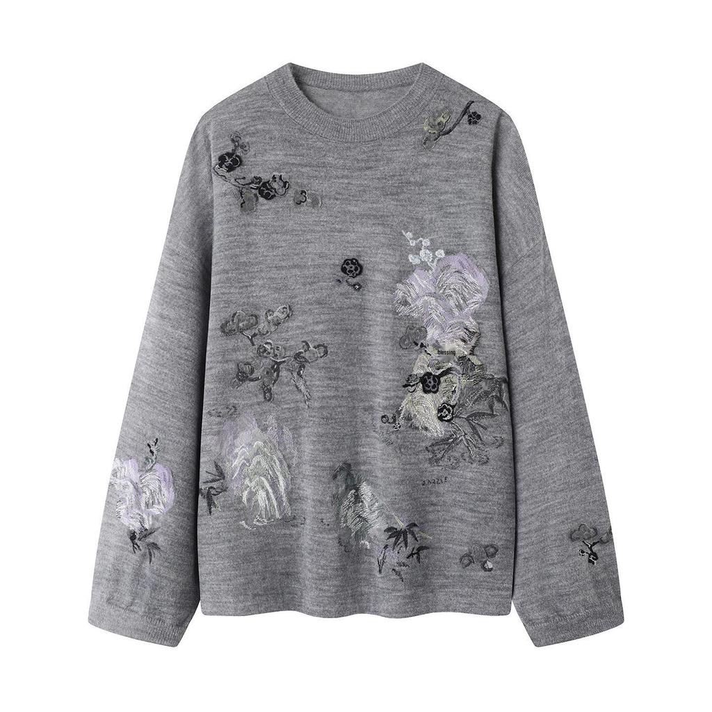 Autumn 2025 Women's Chinese-Style Loose Round Neck Knitted Sweater