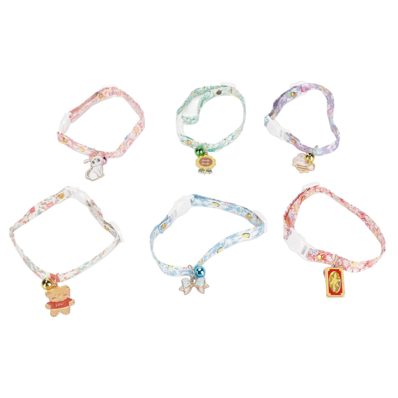 

6Pcs Pet Pattern Collar Cute Soft Adjustable Dog Collar with Bell for Dogs Cats Rabbits Bunnies Ferrets Pet Pigs