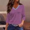 Women’s V Neck Striped Top Casual Three Quarter Sleeve Pullover Soft Knit Lightweight Tee Shirt for Daily Wear