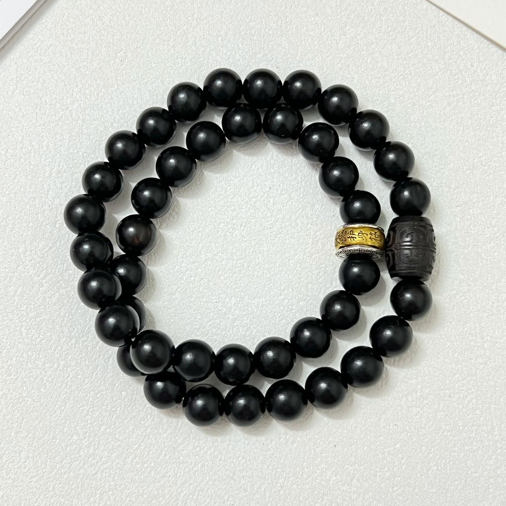Dobbeltlags Træarmbånd til Mænd 10mm Runde Perler Ibenholt Armring Flerlags Armbånd Smykker Gaver