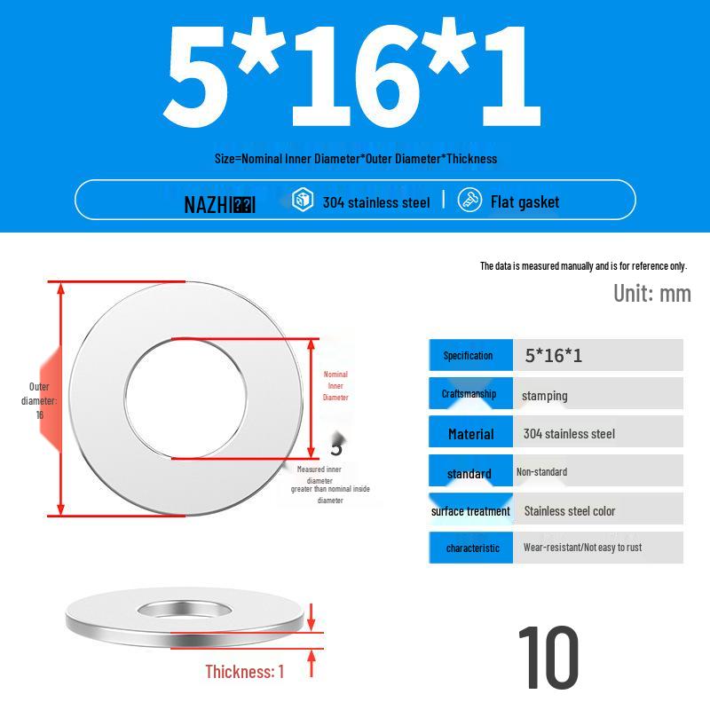 Thickened 304 Stainless Steel Flat Washer Spacer (M4-M8)