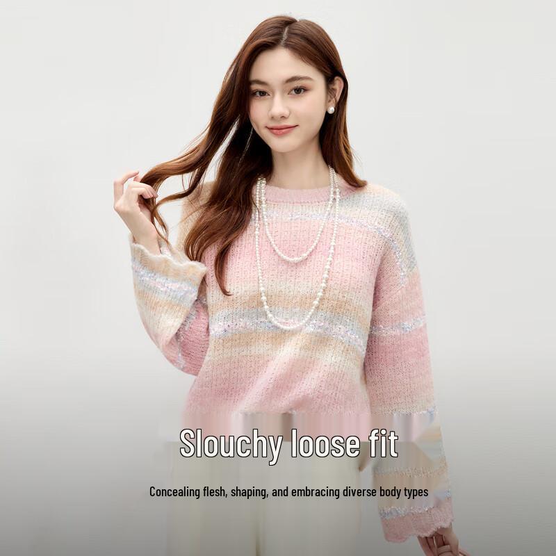 

Qiushui Yiren Женский нежный вязаный свитер в градиентную полоску XL