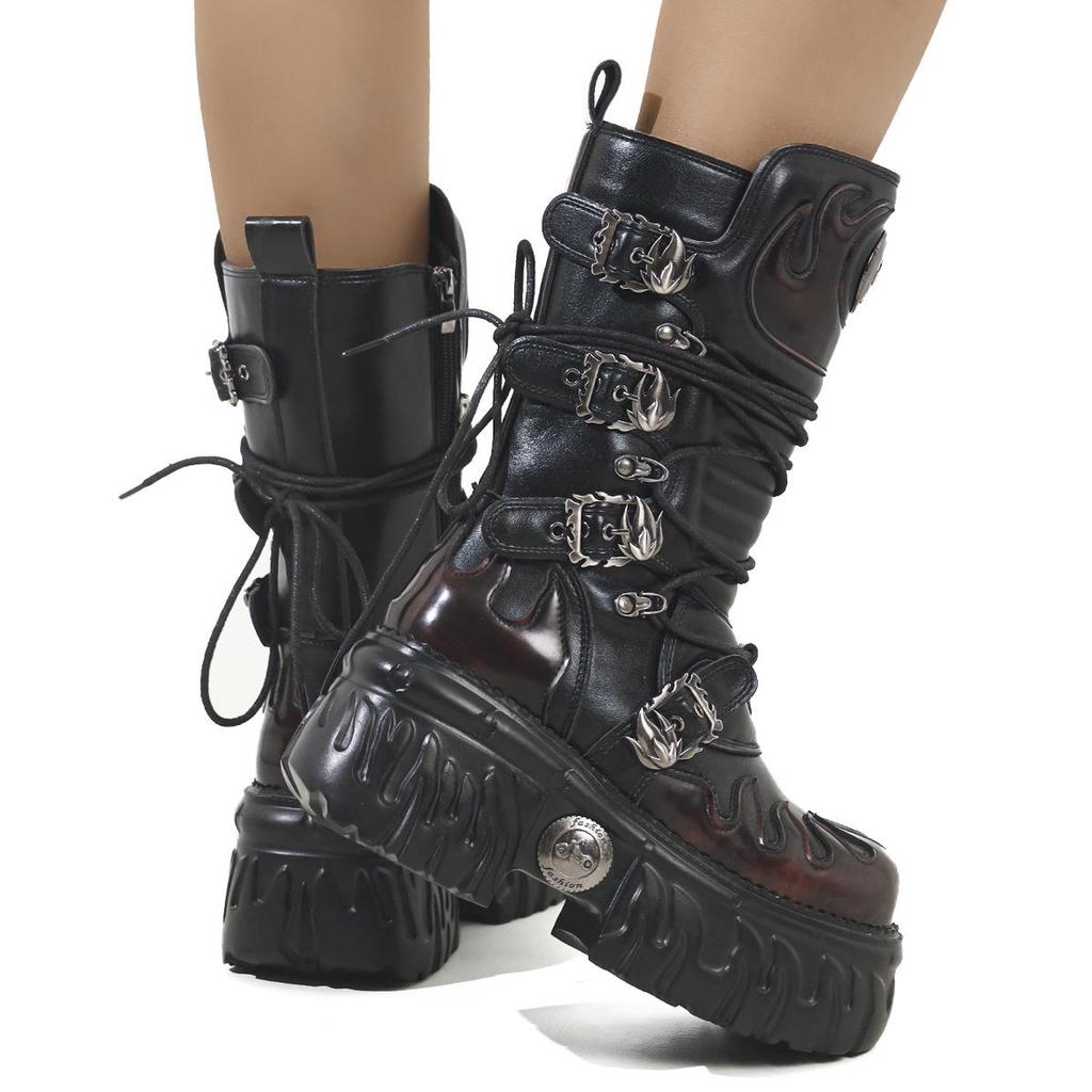 Europäische & Amerikanische Gothic Punk Metal Plateau Reißverschluss Stiefel, Damen Dark Style Martin Stiefel