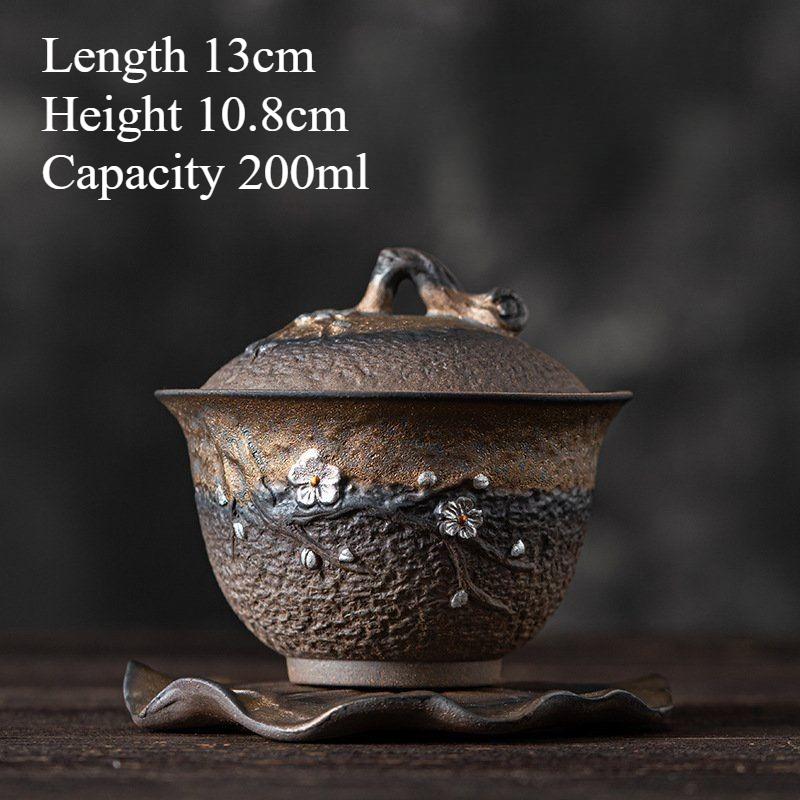

200ml Gold-plated Ceramic Plum Blossom Lid Bowl Large Capacity Three Piece Lid Bowl Household Tea Cup Tea Set