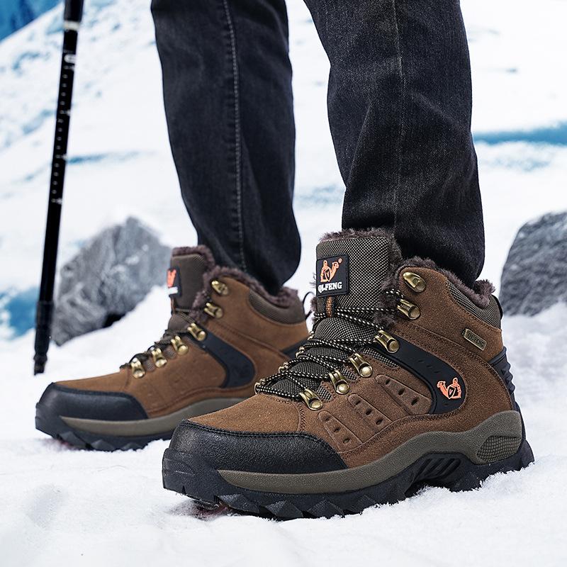 Autumn and winter warm velvet men's shoes high-top outdoor hiking shoes thick-soled large cotton shoes casual outdoor snow boots