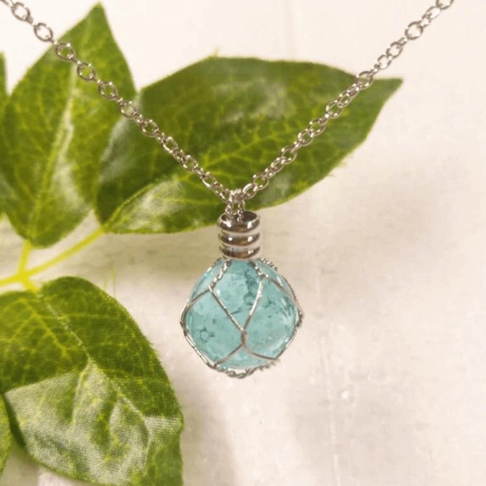 Hand Woven Round Luminous Glass Necklace Glass Luminous Pendant Luminous Ball Neck Chain Women