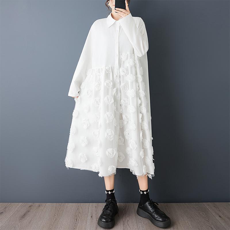 Long Sleeve Plus Size Cotton Vintage Floral New In Dresses for Women Casual Loose Spring Autumn Shirt Dress