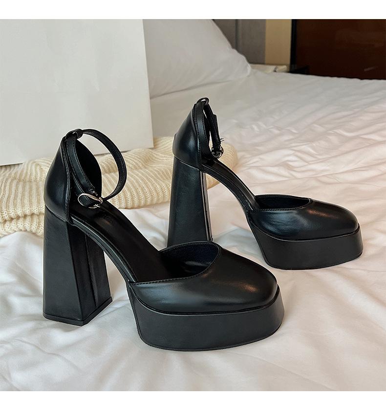 

Белые ретро французские туфли на толстом каблуке женские туфли 2025 года новые весенние туфли с увеличенной юбкой неглубокие горловины туфли Мэри Джейн 39 чёрный