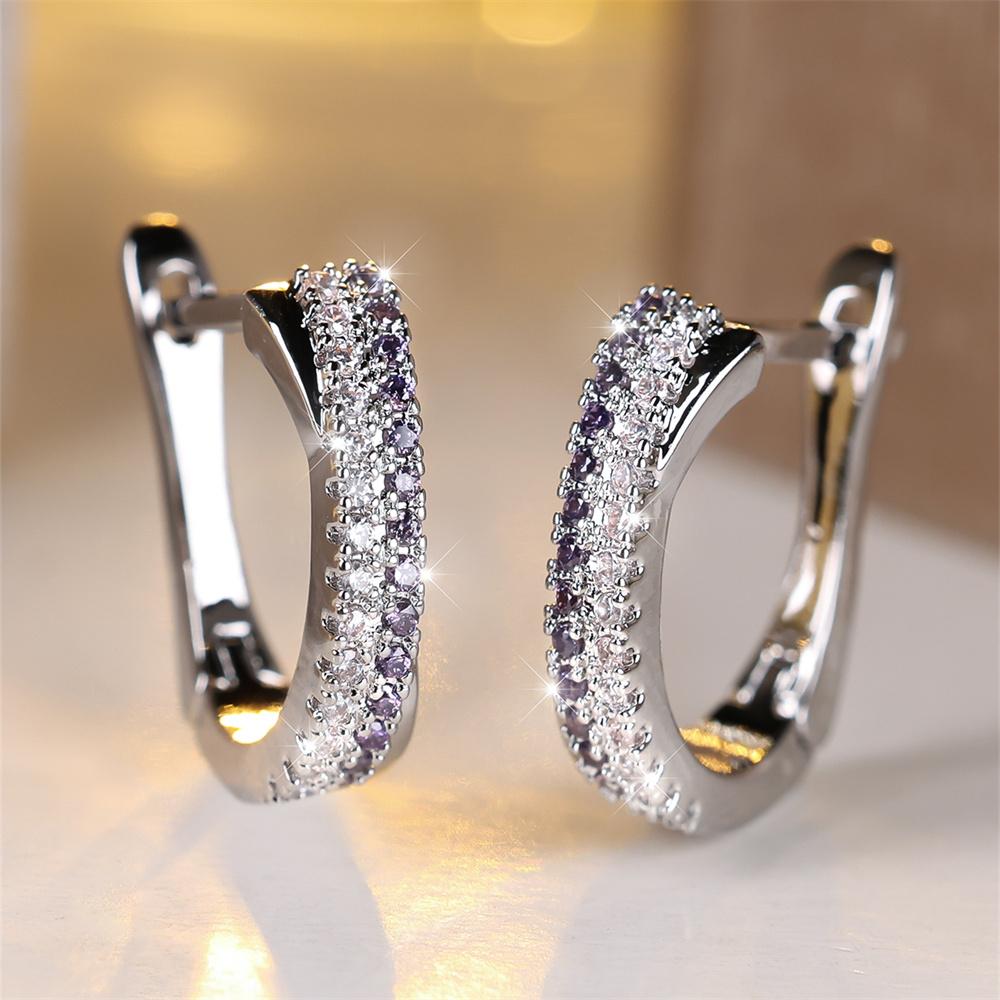 Cute Blue Rose Red Hoop Earring Green Crystal Multicolor Zircon Earrings For Women Vintage  Silver Color Wedding Jewelry