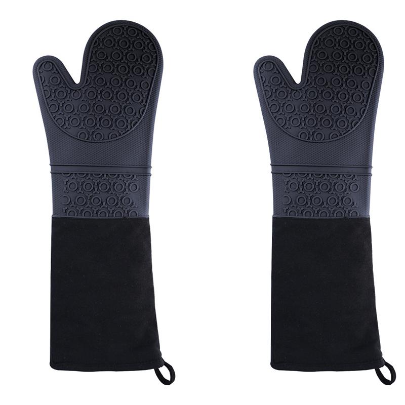 Lengthen Cotton Silicone Gloves Candy Color Heat Resistant Gloves Microwave Oven Mitts Non-Slip Pot Holders for Kitchen Baking