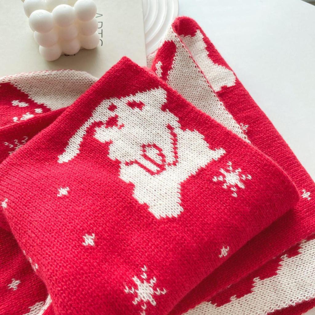 2024 Damen Schal im koreanischen Stil mit Rentier - Warmer gestrickter Weihnachts-Schlauchschal, Perfektes Winter-Geburtstagsgeschenk