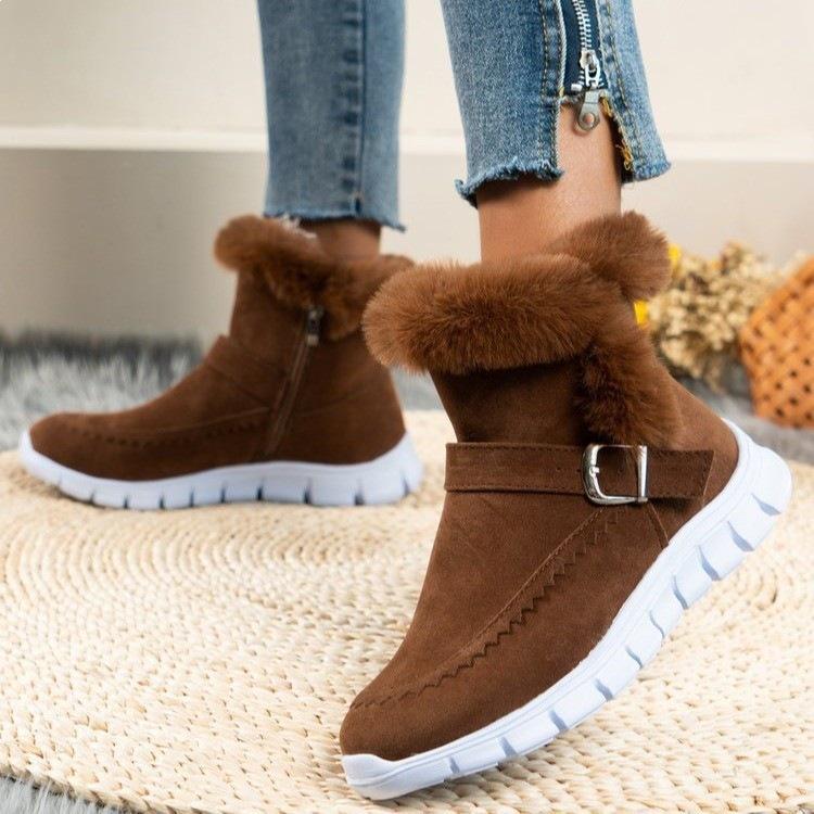New Korean Style Women's Plus-Size Snow Boots - Thick, Warm, Colorful, Short Ankle Boots with Side Zipper.