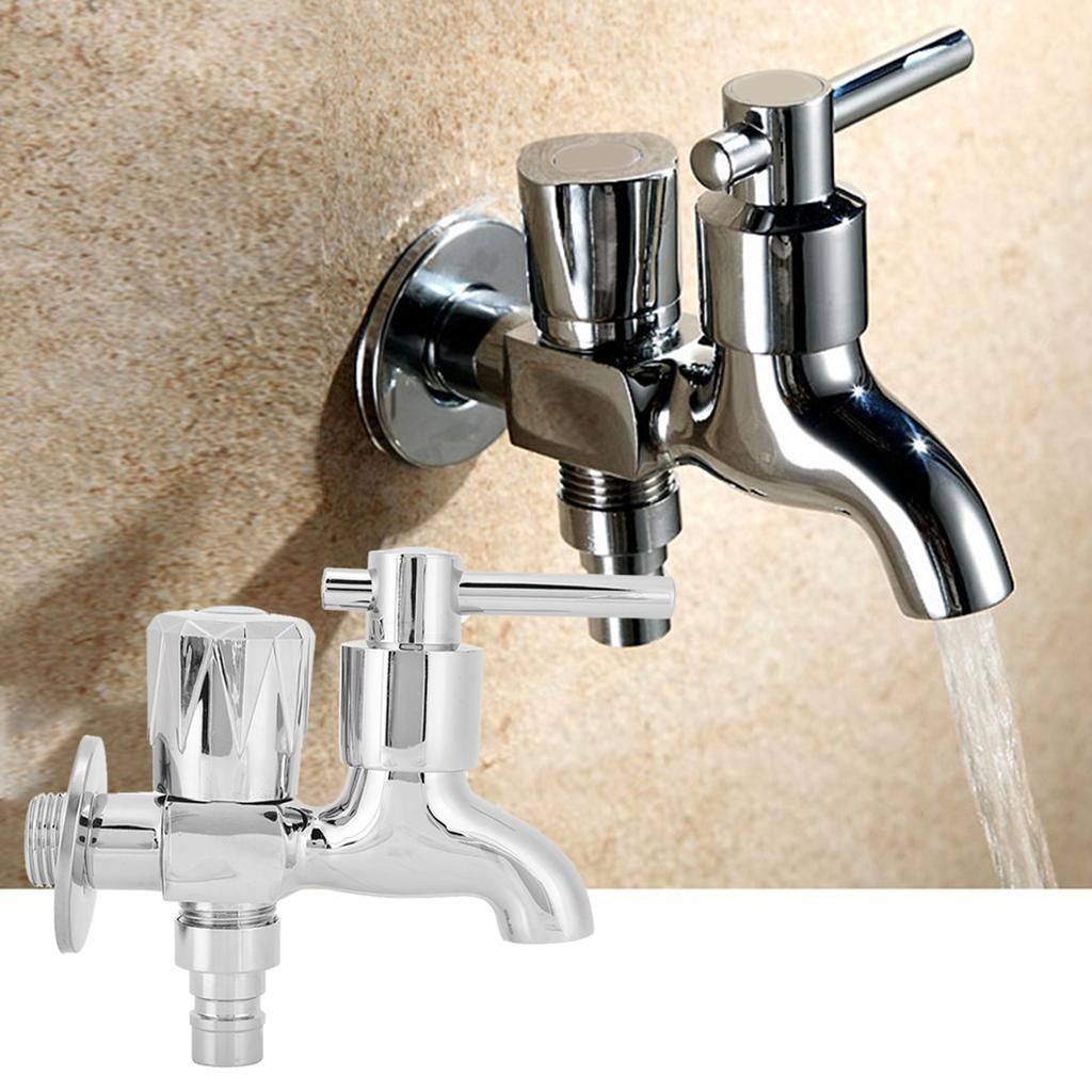 G1/2in Single Cold Double Heads Faucet 1 Inlet 2 Outlet Dual Use Washing Machine Water Tap