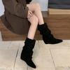 Dames Laarzen Spitse Neus Halve Kuit 2026 Herfst Nieuwe Mode Chelsea Laarzen Hoogte-verhogende Inlegzolen Retro Hoge Kwaliteit Mujer Botas