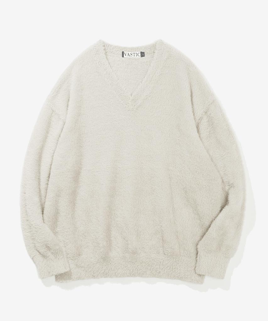 VASTIC Hairy Reverse V-Neck Knit_Beige