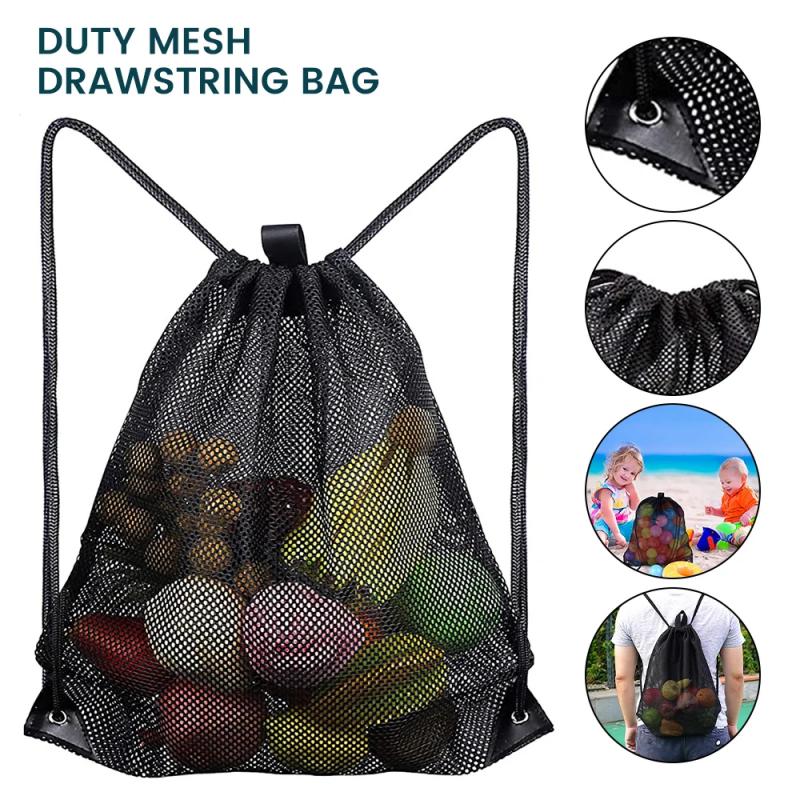 Drawstring Mesh Backpack Bags Heavy Duty Multifunction Bag Soccer Basketball Gym Sports Equipment Storage Bags Beach Toy Net Bag