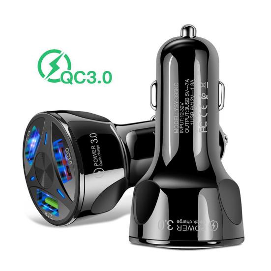QC3.0 Fast Charging Car Charger 3-in-1 USB Charger Adapter for Mobile Phones