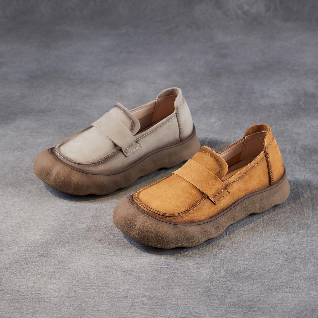 Women's Retro Casual Shoes Versatile Top-grain Leather Single Shoes Slip-on Soft-soled Loafers