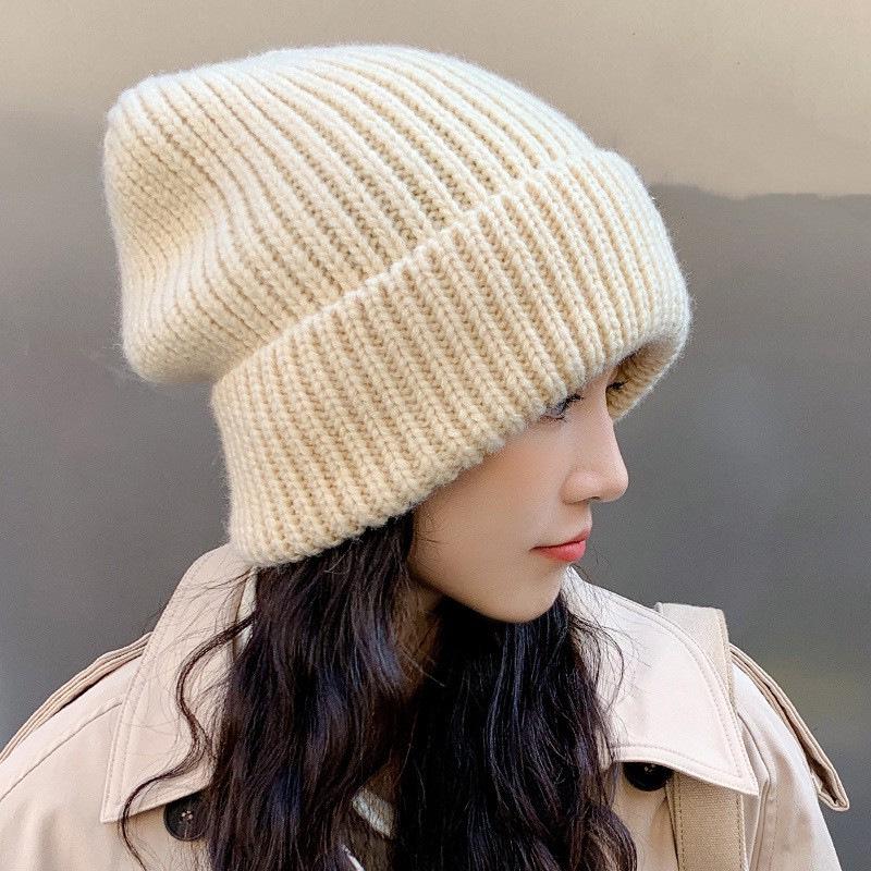 Korean Style Thick Knit Women's Slouchy Hat for Autumn & Winter