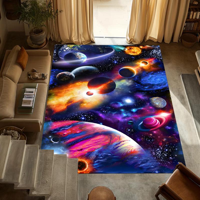 Artistic Cosmic Vibrant Space Galaxy Area Rug Planet Astronaut Soft Non Slip Carpet for Living Room Bedroom Kids Playroom